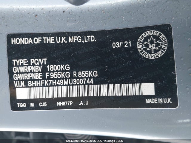SHHFK7H49MU300744 Honda Civic Sport