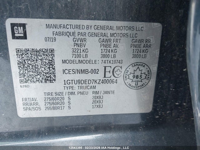 1GTU9DED7KZ400064 GMC Sierra 1500 Slt