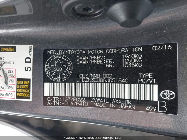 JTDZN3EU8GJ051840 Toyota PRIUS V