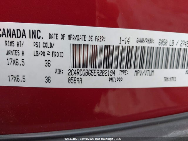 2C4RDGBG5ER282194 Dodge Grand Caravan Se