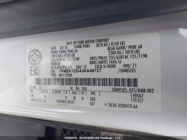 1FMZK1ZG4JKA49727 Ford Transit-150 Xlt