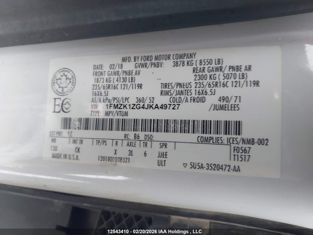 1FMZK1ZG4JKA49727 Ford Transit-150 Xlt