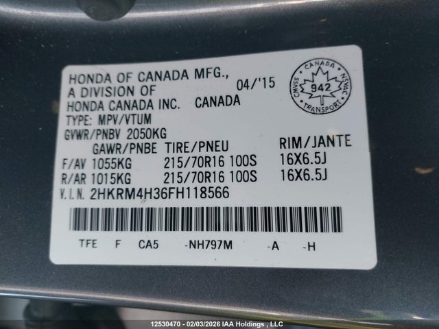 2HKRM4H36FH118566 Honda CR-V LX