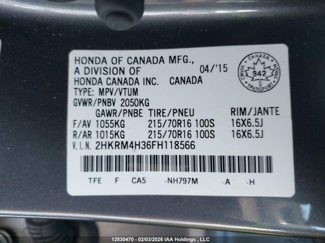 2HKRM4H36FH118566 Honda CR-V LX
