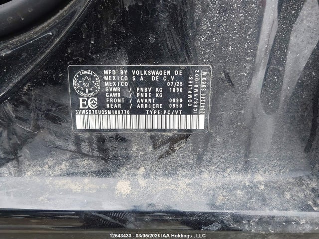 12543433 :رقم المزاد ، 3VWSX7BU3SM108770 vin ، 2025 Volkswagen Jetta Comfortline مزاد بيع