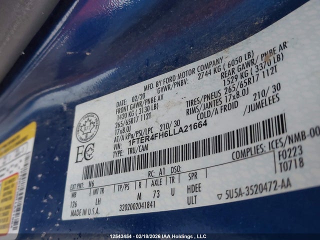 1FTER4FH6LLA21664 Ford Ranger Xl/xlt/lariat