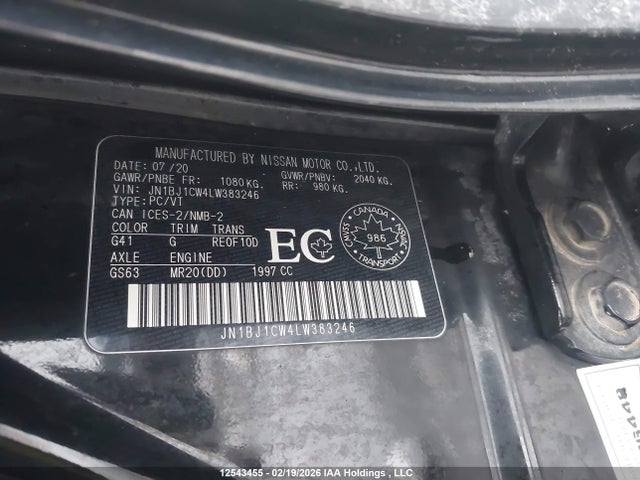 JN1BJ1CW4LW383246 Nissan Qashqai S/sl/sv
