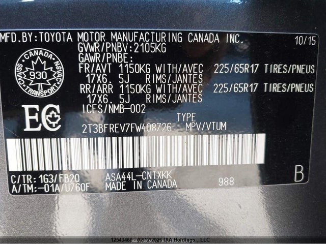 2T3BFREV7FW408726 Toyota RAV4 LE