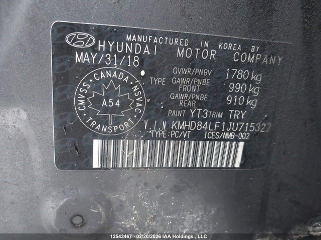 KMHD84LF1JU715327 Hyundai ELANTRA GL