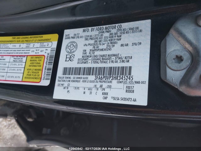 3FA6P0VP3HR345245 Ford Fusion V6 Sport