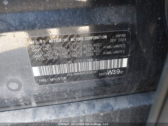 JA4J4WA86RZ634187 Mitsubishi Outlander Gt/gt Noir/gt Premium
