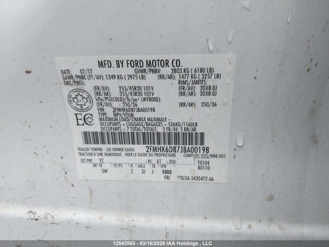 Aukcja sprzedaży 2018 Ford Flex Limited, vin: 2FMHK6D87JBA00198, numer aukcji: 12543565