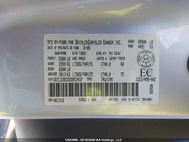 Aukcja sprzedaży 2005 Dodge Ram 3500 St/slt, vin: 3D7LS38C65G853437, numer aukcji: 12543566