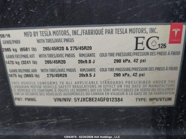 5YJXCBE24GF012384 Tesla MODEL X
