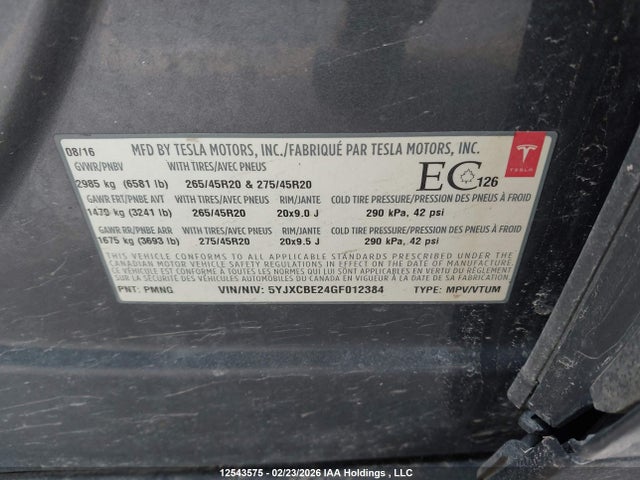 5YJXCBE24GF012384 Tesla MODEL X