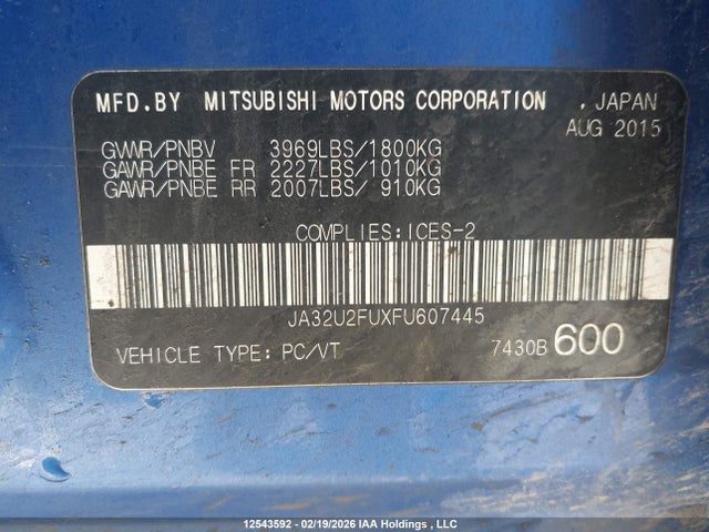 JA32U2FUXFU607445 Mitsubishi Lancer Gt/se