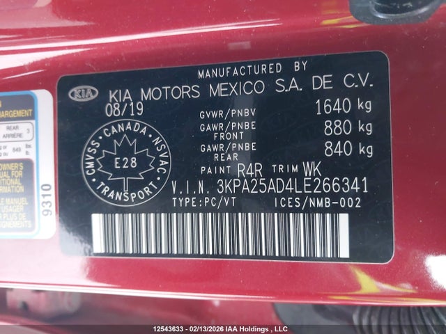 3KPA25AD4LE266341 KIA RIO LX/S