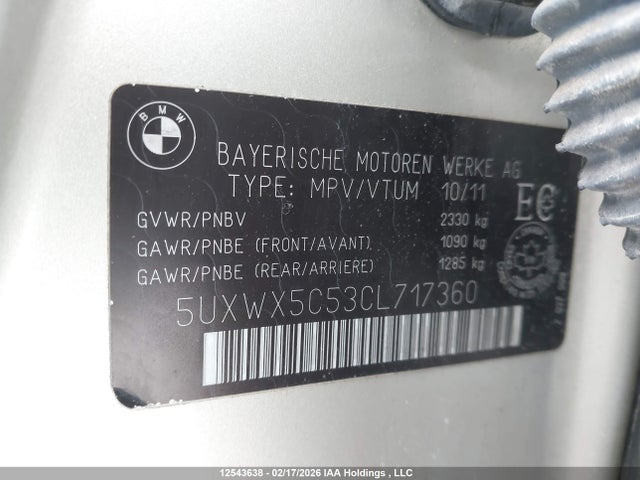 12543638 :رقم المزاد ، 5UXWX5C53CL717360 vin ، 2012 Bmw X3 Xdrive28i مزاد بيع
