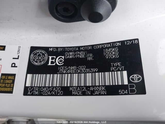 JTNK4RBE0K3035399 Toyota Corolla