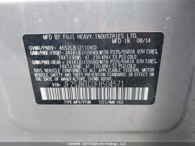 2015 Subaru Forester 2.0xt Touring მანქანა იყიდება აუქციონზე, vin: JF2SJHTC0FH504571, აუქციონის ნომერი: 12543656