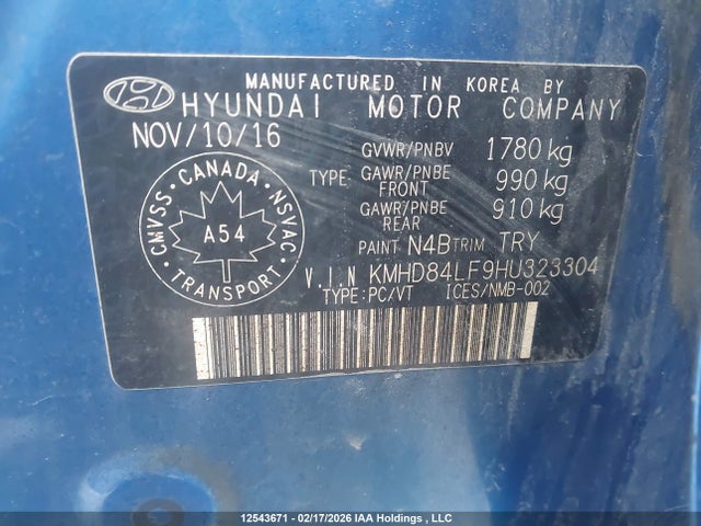 KMHD84LF9HU323304 Hyundai Elantra