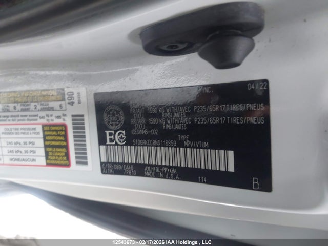 5TDGRKEC8NS116859 Toyota Sienna Le/xle/xse/limited/platinum