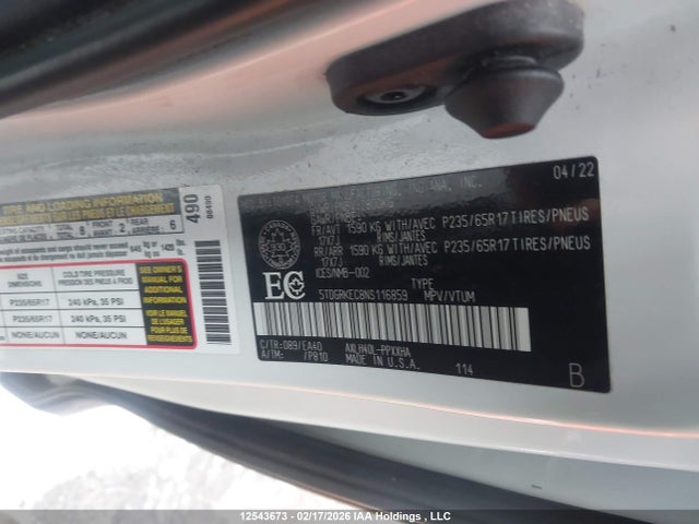 5TDGRKEC8NS116859 Toyota Sienna Le/xle/xse/limited/platinum