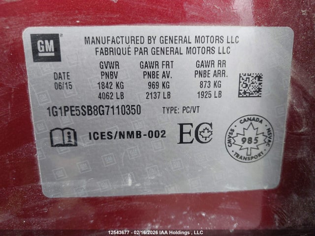 1G1PE5SB8G7110350 Chevrolet CRUZE LIMITED