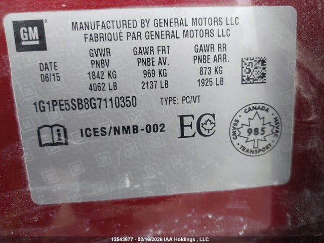 1G1PE5SB8G7110350 Chevrolet CRUZE LIMITED