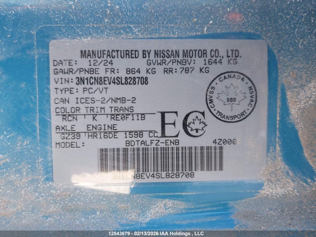3N1CN8EV4SL828708 Nissan VERSA SV