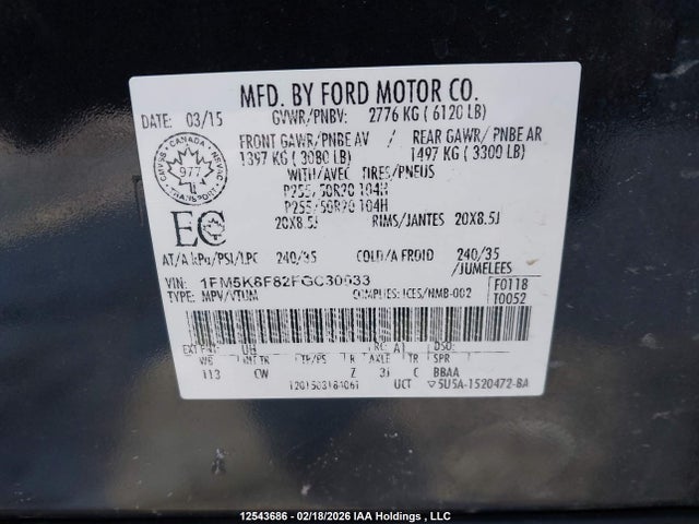 1FM5K8F82FGC30033 Ford Explorer Limited