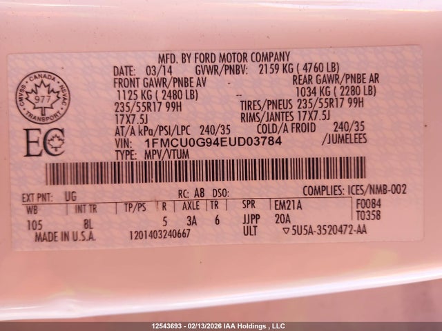 1FMCU0G94EUD03784 Ford ESCAPE SE