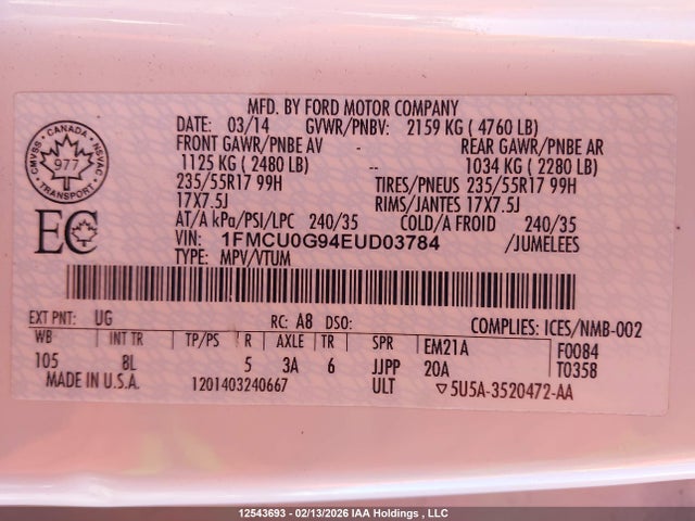 1FMCU0G94EUD03784 Ford ESCAPE SE
