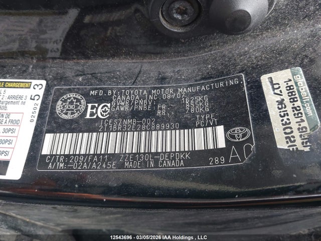 Aukcja sprzedaży 2008 Toyota Corolla, vin: 2T1BR32E28C889930, numer aukcji: 12543696
