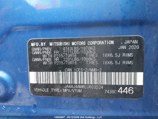 JA4AJ4AW8LU603524 Mitsubishi Rvr Gt/limited Edition/se/sel