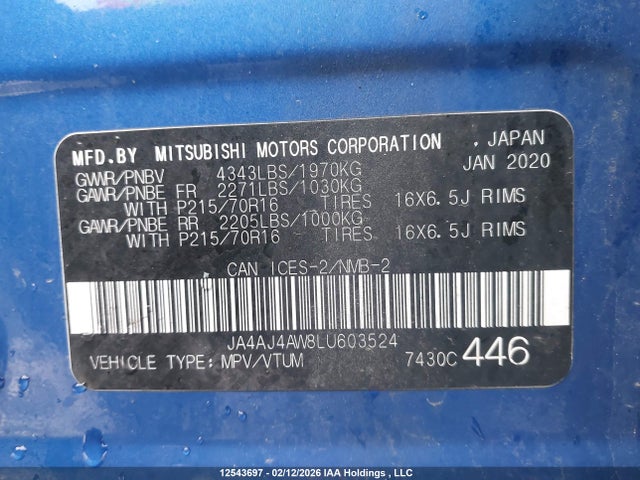 JA4AJ4AW8LU603524 Mitsubishi Rvr Gt/limited Edition/se/sel