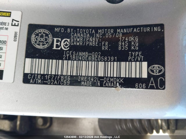 Aukcja sprzedaży 2009 Toyota Corolla S/le/xle, vin: 2T1BU40E69C058391, numer aukcji: 12543698