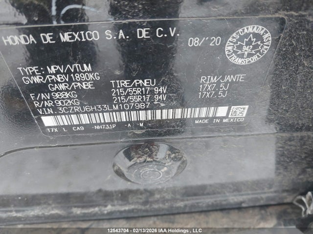 3CZRU6H33LM107987 Honda HR-V LX