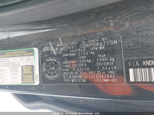 2015 Kia Sedona Sxl მანქანა იყიდება აუქციონზე, vin: KNDME5C15F6042643, აუქციონის ნომერი: 12543715