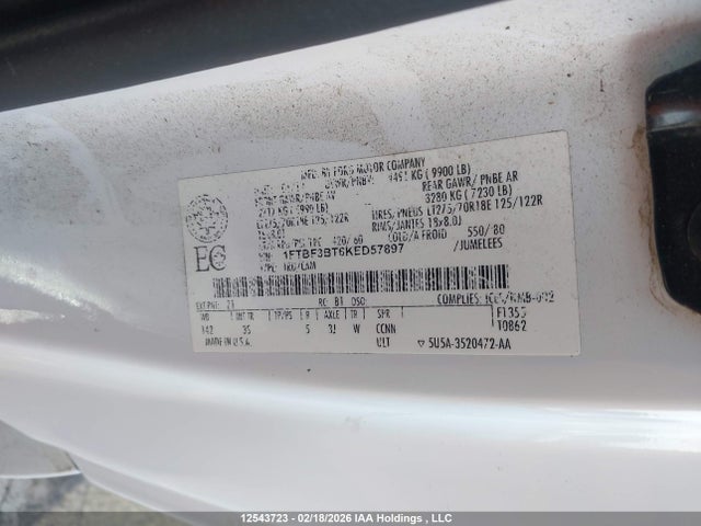 2019 Ford F350 Super Duty მანქანა იყიდება აუქციონზე, vin: 1FTBF3BT6KED57897, აუქციონის ნომერი: 12543723