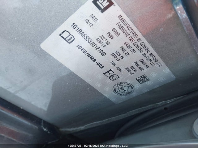 1G1RA6S58JU121040 Chevrolet VOLT LT