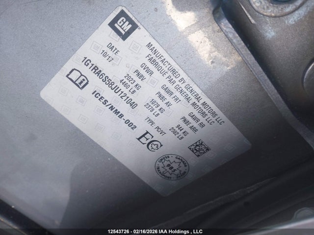 1G1RA6S58JU121040 Chevrolet VOLT LT