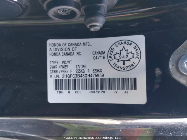 Aukcja sprzedaży 2016 Honda Civic Ex, vin: 2HGFC3B48GH425959, numer aukcji: 12543731