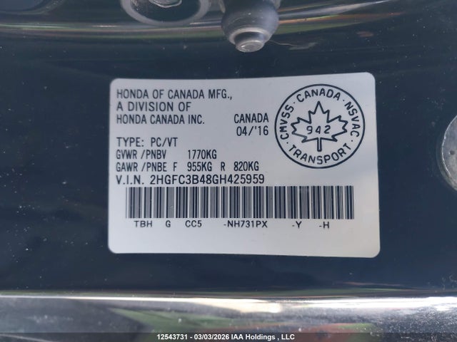 Aukcja sprzedaży 2016 Honda Civic Ex, vin: 2HGFC3B48GH425959, numer aukcji: 12543731