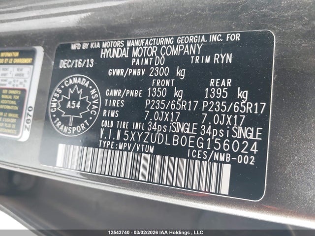 5XYZUDLB0EG156024 Hyundai Santa Fe Sport 2.4 Luxury