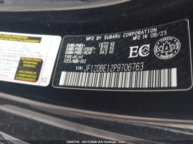 Aukcja sprzedaży 2023 Subaru Brz Limited, vin: JF1ZDBE12P9706763, numer aukcji: 12543742