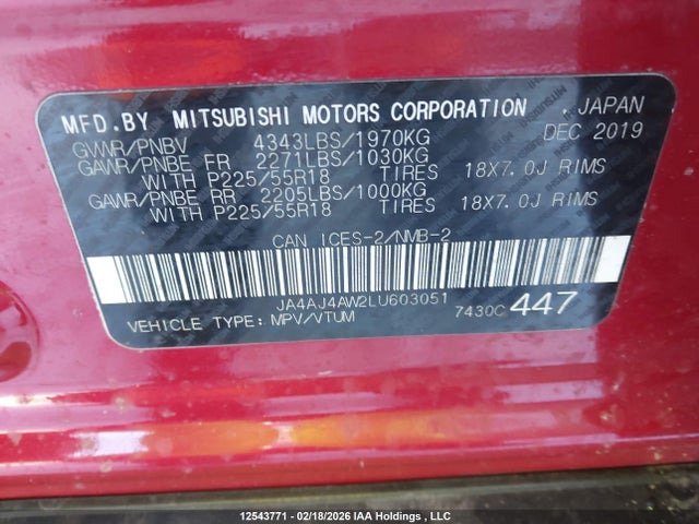 JA4AJ4AW2LU603051 Mitsubishi Rvr Gt/limited Edition/se/sel