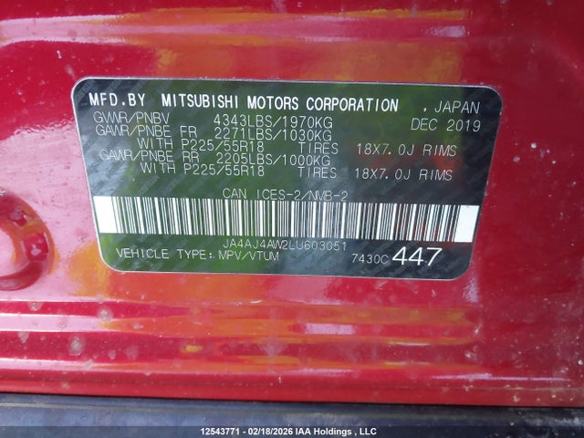 JA4AJ4AW2LU603051 Mitsubishi Rvr Gt/limited Edition/se/sel