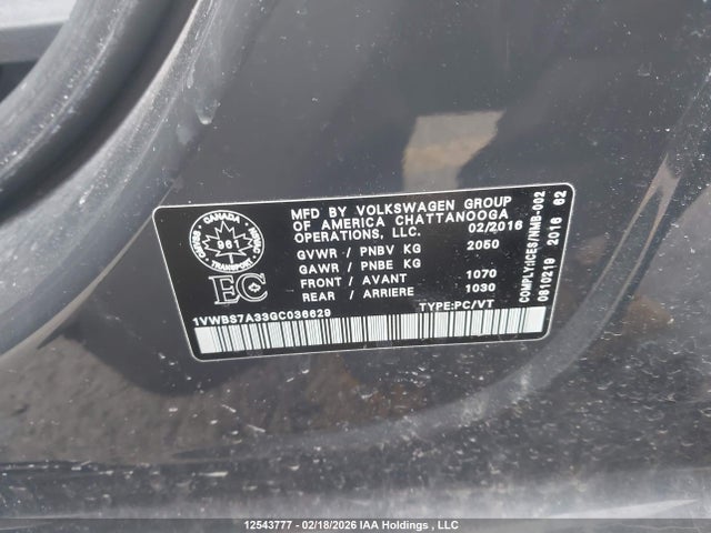 1VWBS7A33GC036629 Volkswagen PASSAT SE