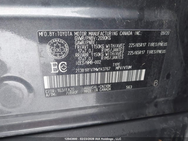 2T3B1RFV7MW143767 Toyota RAV4 LE